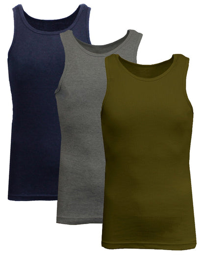 Men's 3 Pack Ribbed Tank Top Shirts Muscle Sleeveless Gym Beach Undershirt