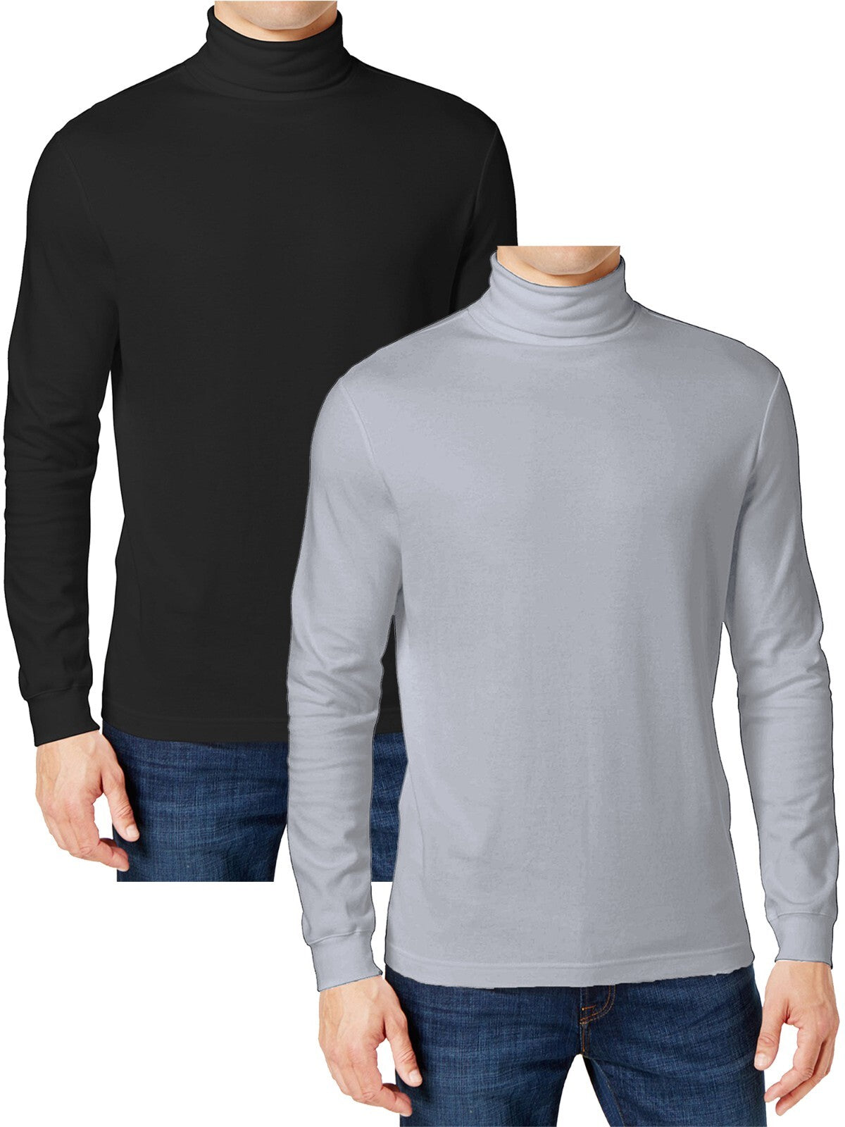 2-Pack Men's Long Sleeve Turtle Neck T-Shirt Tee Layer Cotton Blend Outerwear