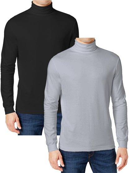 2-Pack Men's Long Sleeve Turtle Neck T-Shirt Tee Layer Cotton Blend Outerwear