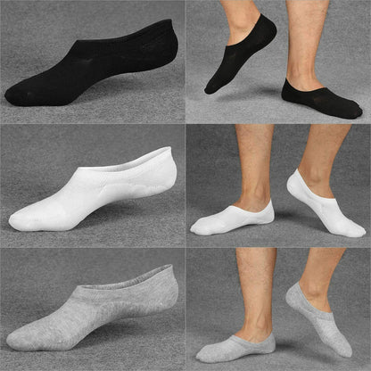 3-12 Pairs Mens No Show Invisible Nonslip Loafer Solid Boat Cotton Low Cut Socks - PremiumBrandGoods