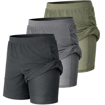 3-Pack Men's 2-in-1 Running Shorts Quick Dry Stretch Athletic Gym Workout Shorts