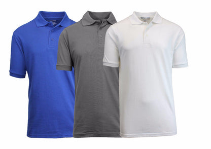 3 Pack - Men's Pique Polo Shirt - Uniform - Lounge- Casual