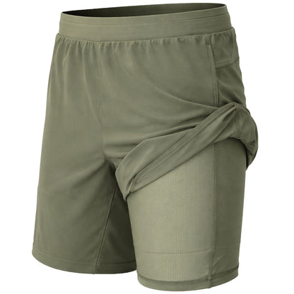 Men's 2-in-1 Running Shorts Quick Dry Stretch Athletic Gym Workout Shorts