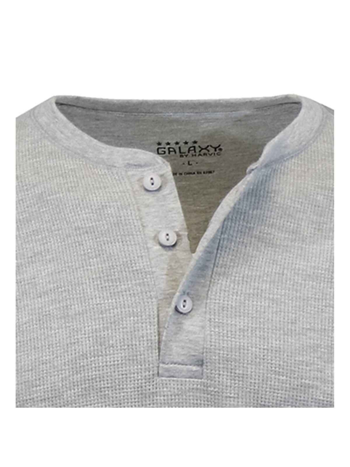 Men's Long Sleeve 3 Button Henley Waffle Knit Thermal Undershirt Tee Free Ship