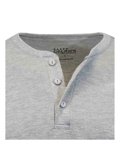 Men's Long Sleeve 3 Button Henley Waffle Knit Thermal Undershirt Tee Free Ship