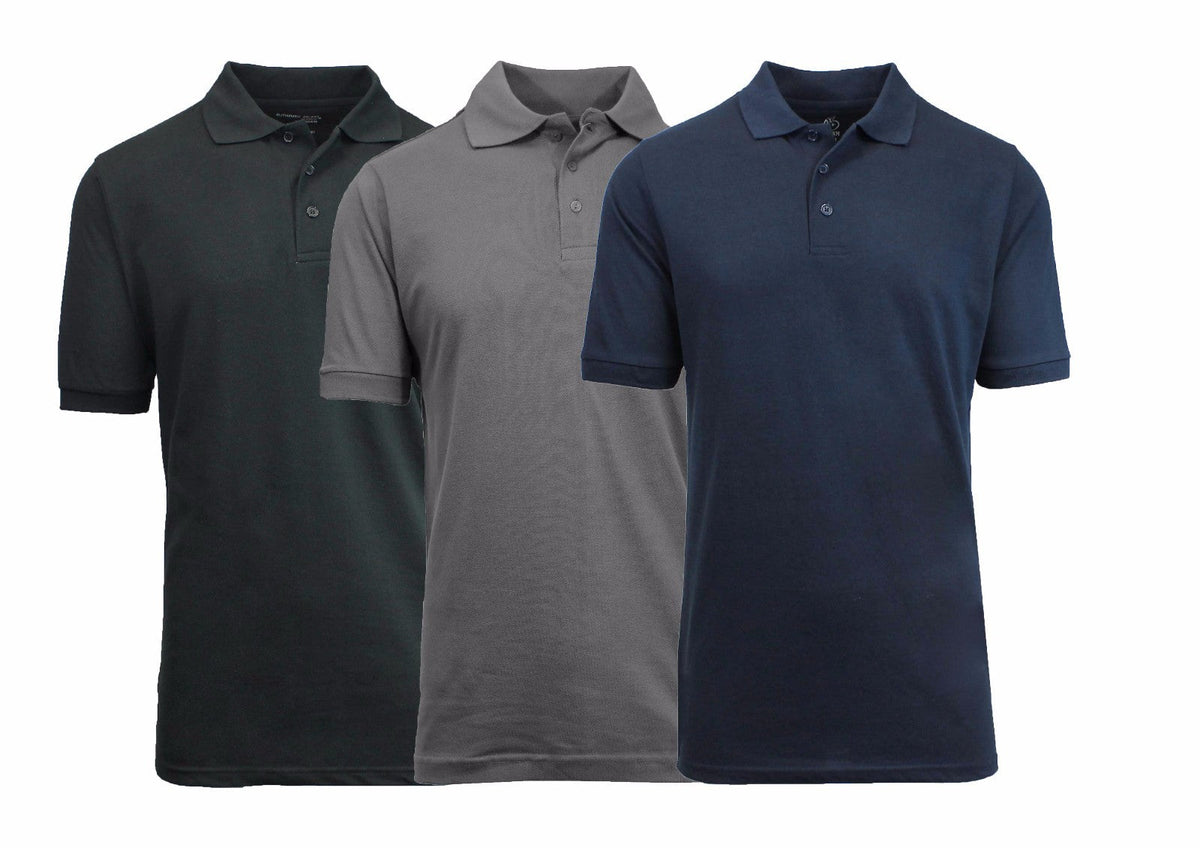 3 Pack - Men's Pique Polo Shirt - Uniform - Lounge- Casual