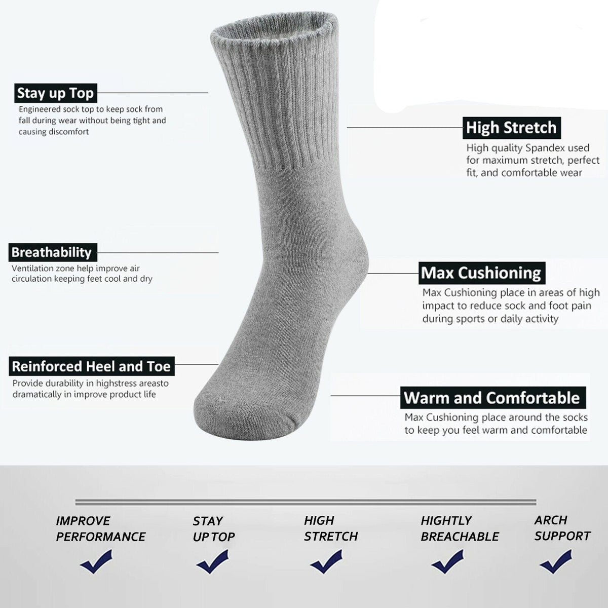 Lot 3-12 Pairs Mens Solid Sports Athletic Work Plain Crew Socks Size 9-11 10-13 - PremiumBrandGoods