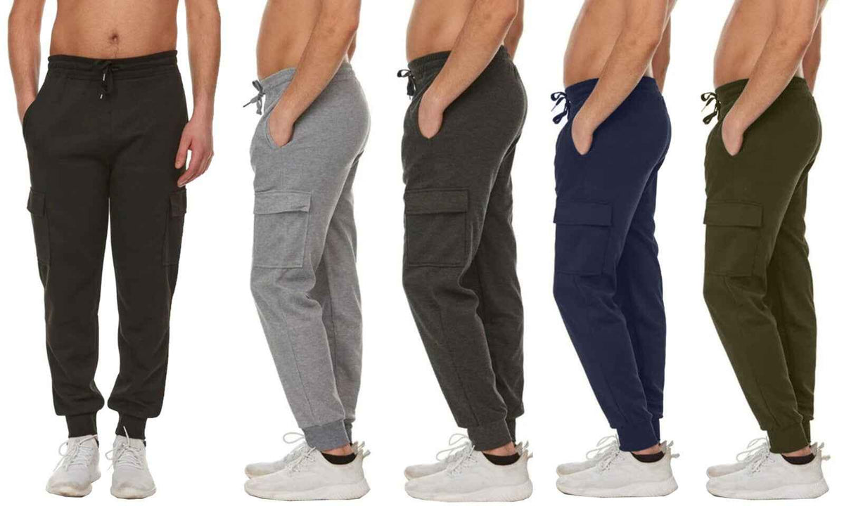 Mens Fleece Lined Active Jogger Cargo Sweatpants Pants Lounge Gym S M L XL 2XL