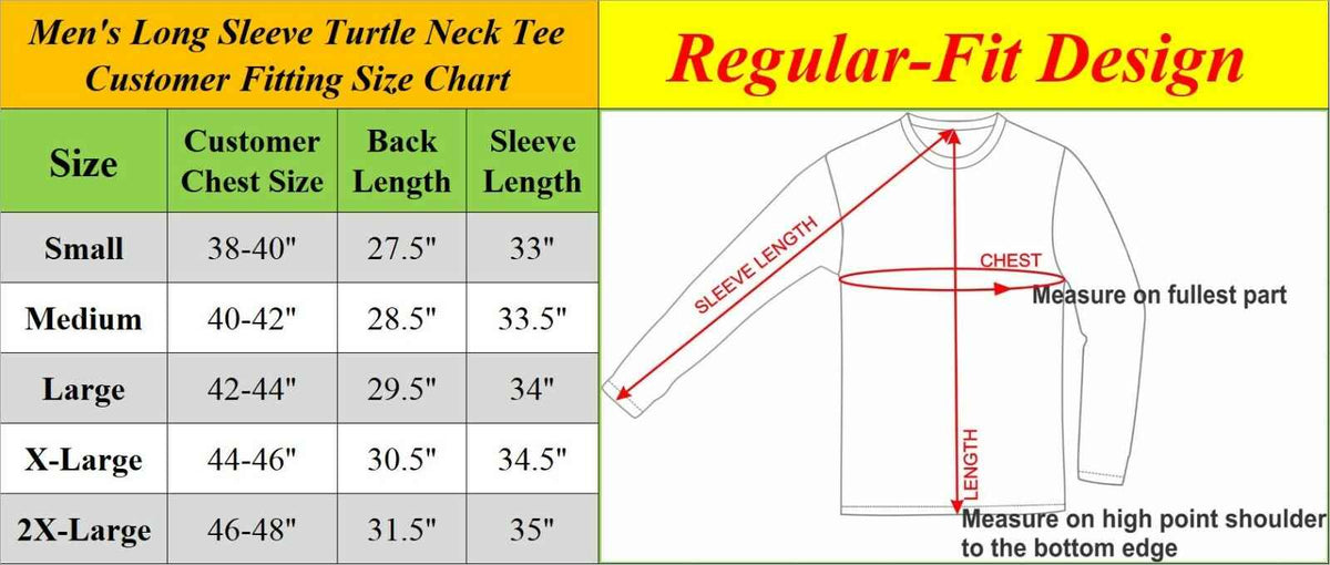 2-Pack Men's Long Sleeve Turtle Neck T-Shirt Tee Layer Cotton Blend Outerwear
