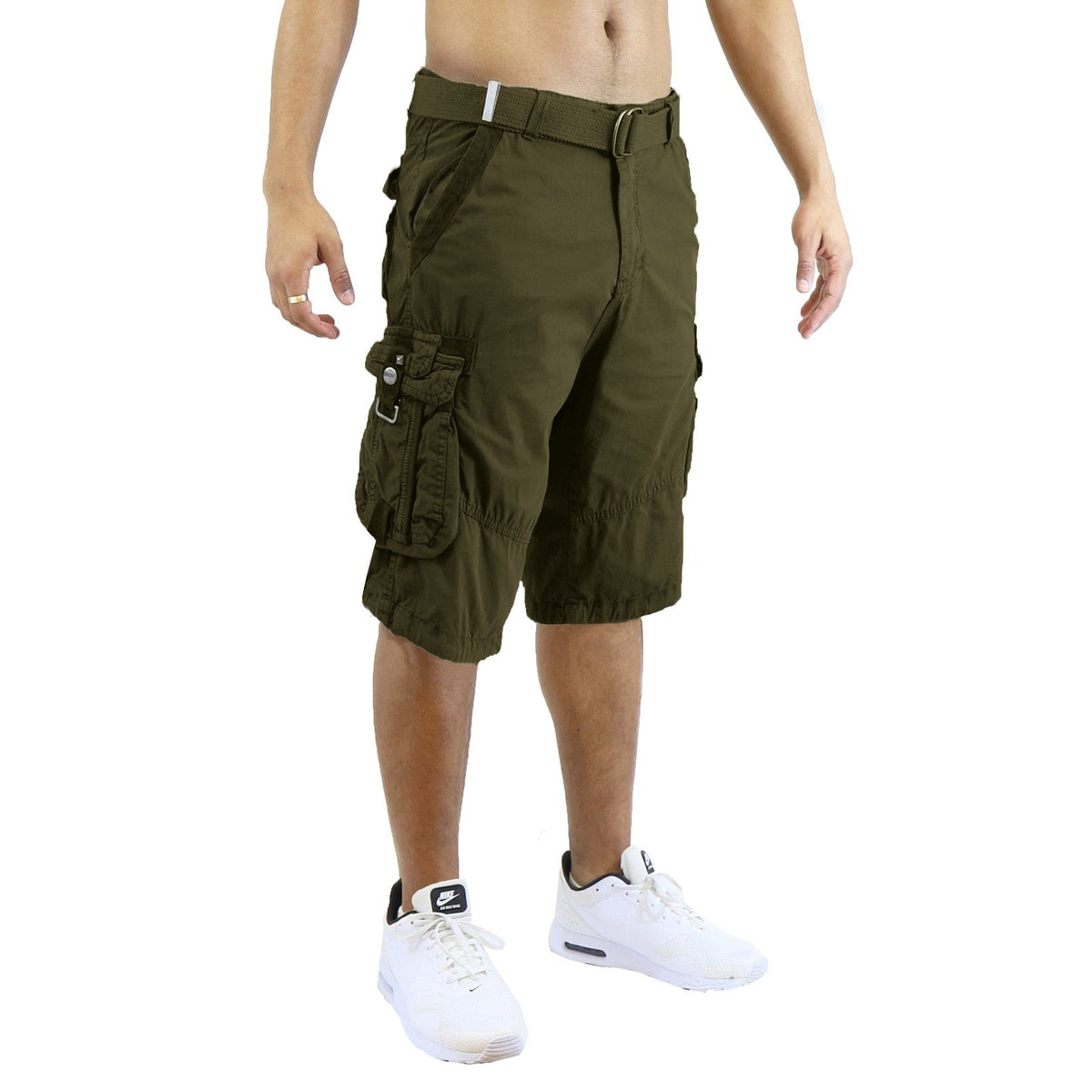 Men's Distressed Washed Cotton Cargo Shorts With Belt (Size 30-42) NEW