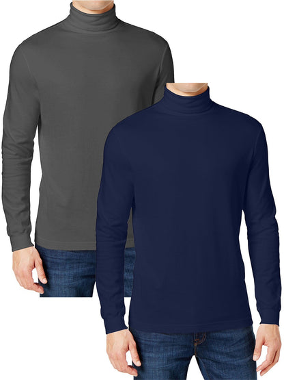 2-Pack Men's Long Sleeve Turtle Neck T-Shirt Tee Layer Cotton Blend Outerwear