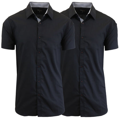Men's Short Sleeve Dress Button Down Causal Shirt Fancy Solid Slim Fit 2 PACK NEW