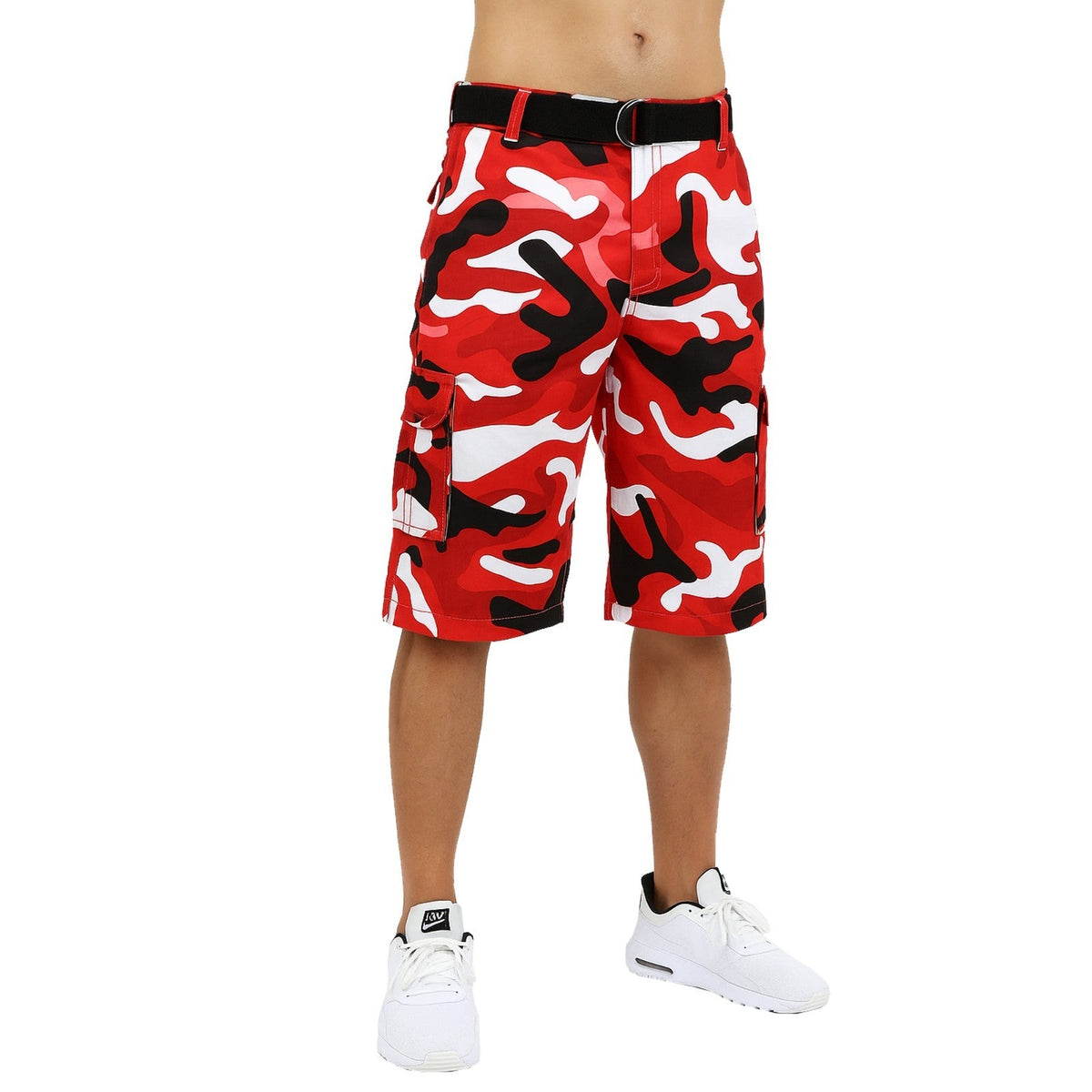 Men's Distressed Washed Cotton Cargo Shorts With Belt (Size 30-42) NEW