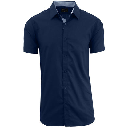 Men's Short Sleeve Solid Dress Shirt Slim Fit Button Down Casual (S-5XL)