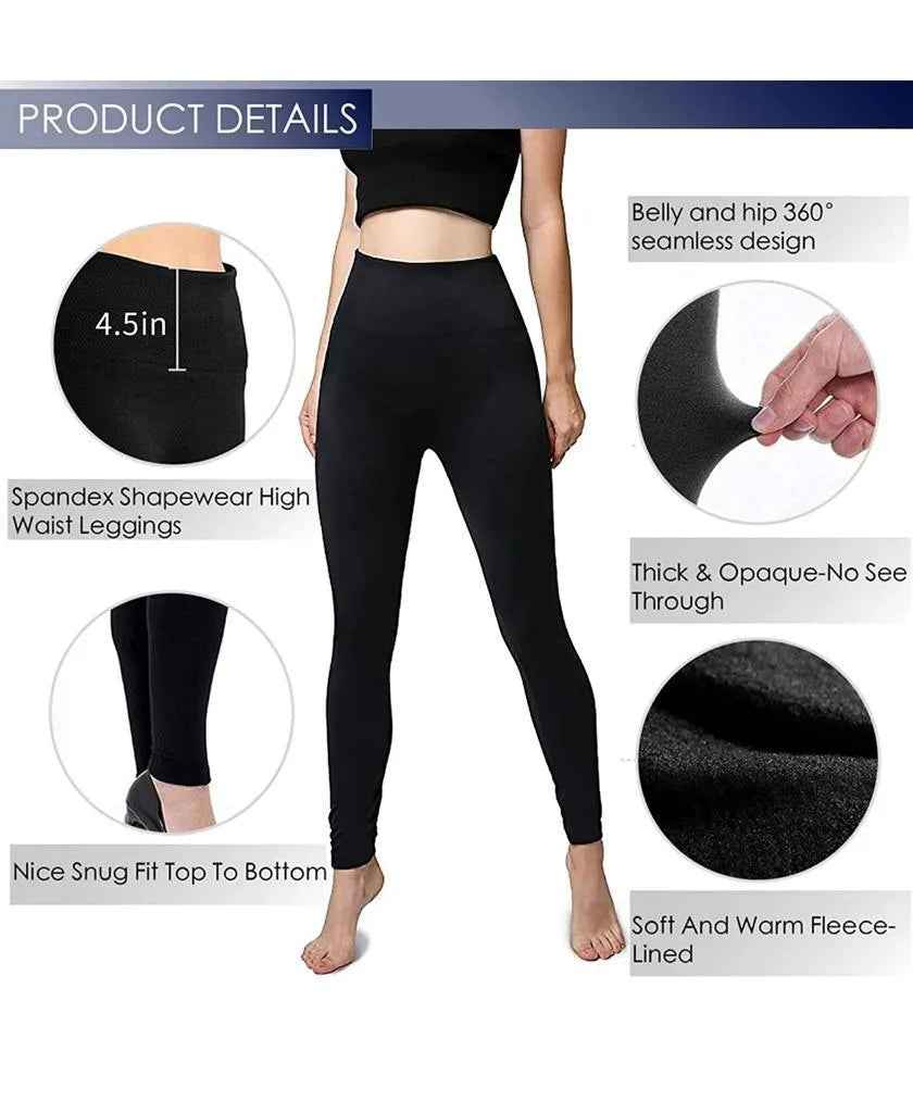 6 Pack Women Fleece Lined Leggings High Waist Stretchy warm Leggings one size