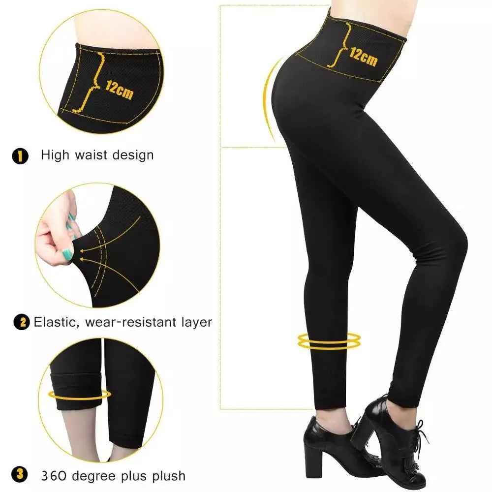 6 Pack Women Fleece Lined Leggings High Waist Stretchy warm Leggings one size