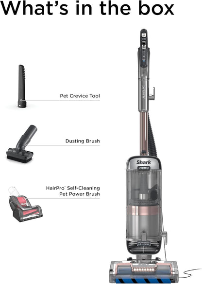 Shark AZ2002 Vertex Powered Lift-Away Upright Vacuum with DuoClean PowerFins, Self-Cleaning Brushroll, Large Dust Cup, Pet Crevice Tool, Dusting Brush & Power Brush, Silver/Rose Gold