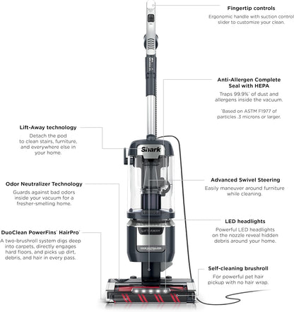 Shark Rotator Lift-Away Vacuum, DuoClean PowerFins, Dark Grey, LA555