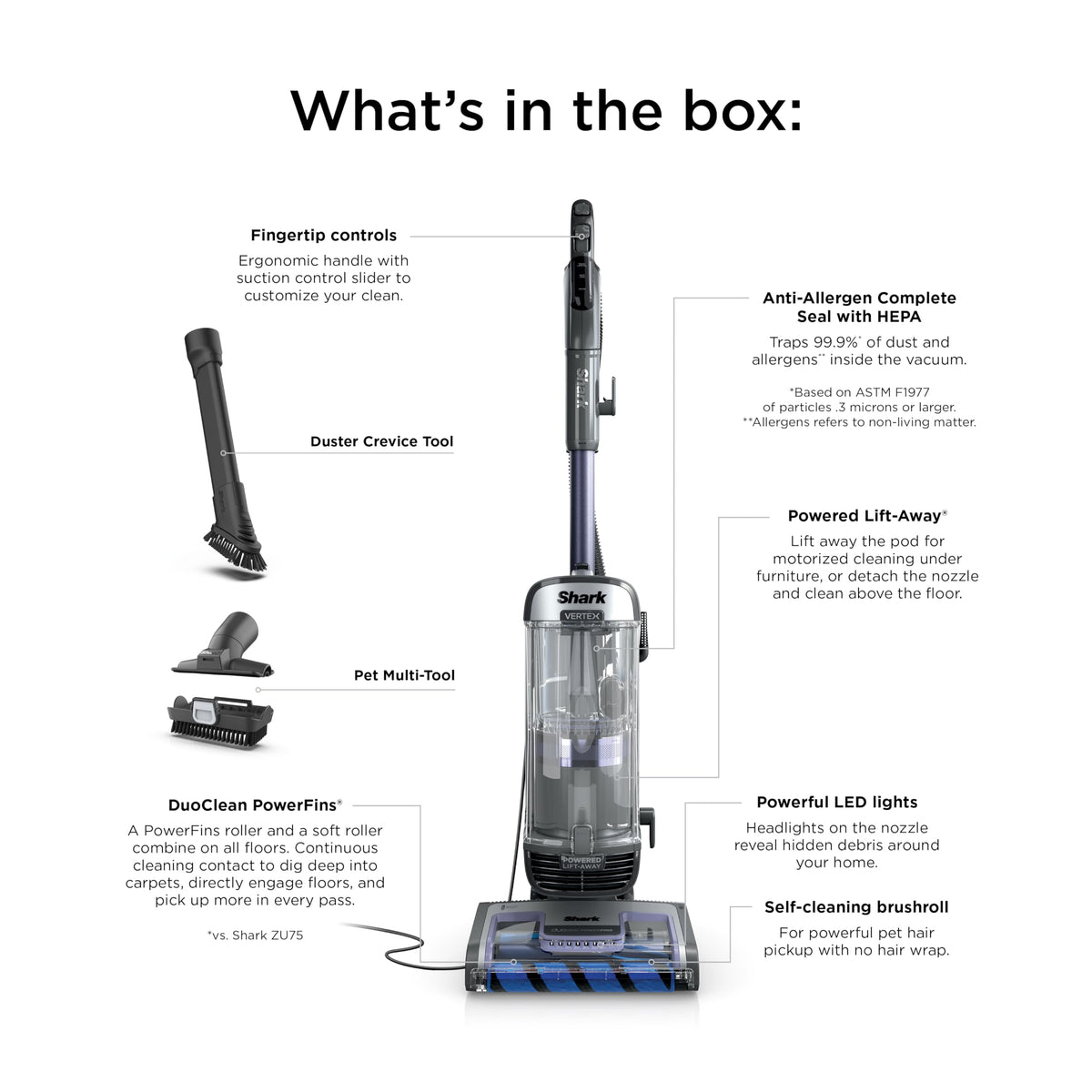 Shark AZ2002 Vertex Powered Lift-Away Upright Vacuum with DuoClean PowerFins, Self-Cleaning Brushroll, Large Dust Cup, Pet Crevice Tool, Dusting Brush & Power Brush, Silver/Rose Gold