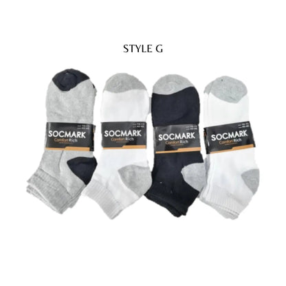 12 Pairs Ankle Socks 9-11 , 10-13 (8 styles) Active , Unisex - PremiumBrandGoods