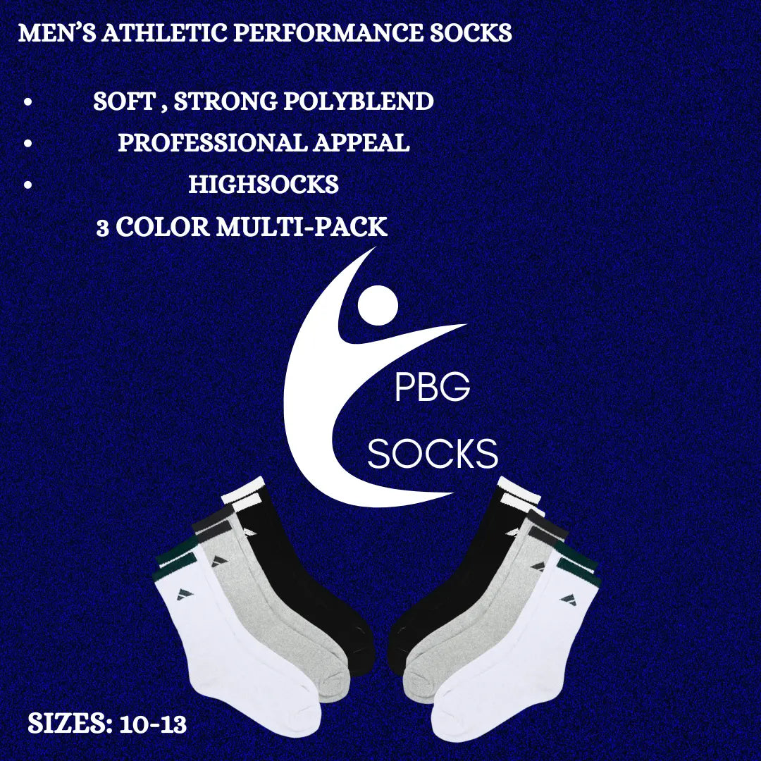 PBG Men's Socks 6 Pair Athletic performance MultiPack Activewear 10-13 HighSocks - PremiumBrandGoods