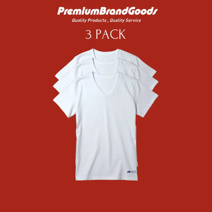 PBG 3 Pack Men's 100% Cotton White Tshirt V Neck Polo - PremiumBrandGoods