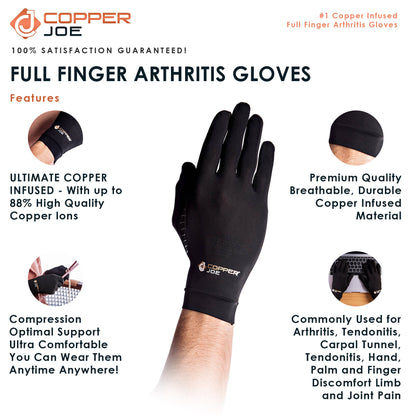 Copper Joe Full Finger Compression Gloves – Copper Infused