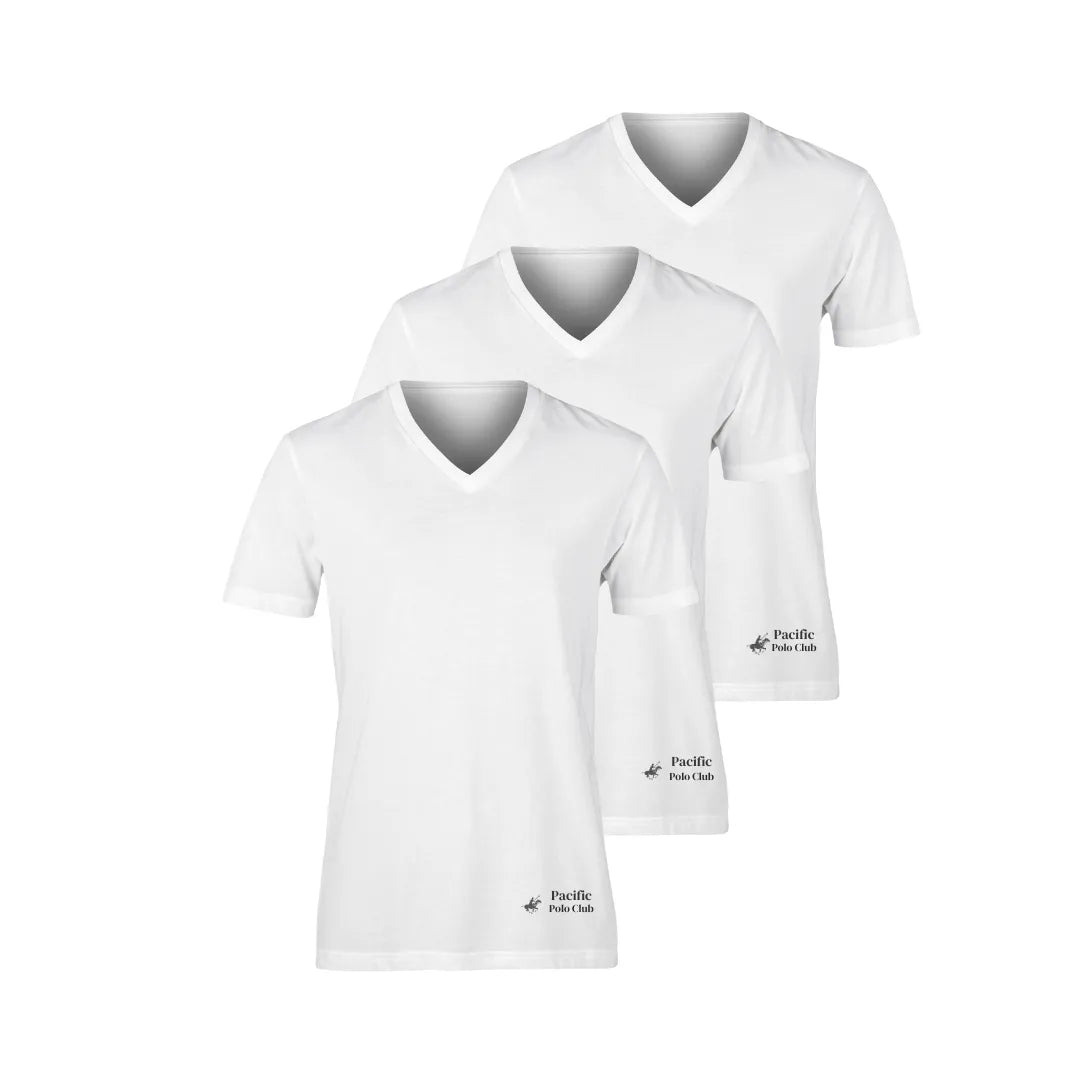 PBG 3 Pack Men's 100% Cotton White Tshirt V Neck Polo - PremiumBrandGoods