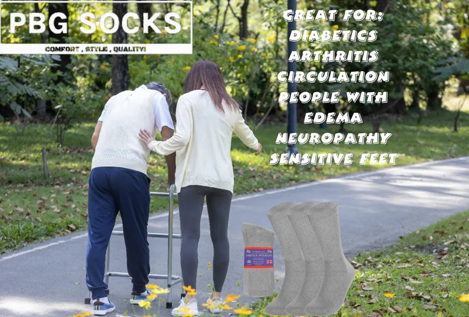 PBG 6 Pairs Physician-Approved Diabetic Compression Non Binding Socks for Men & Women, Multi-Color, 3 Sizes - PremiumBrandGoods