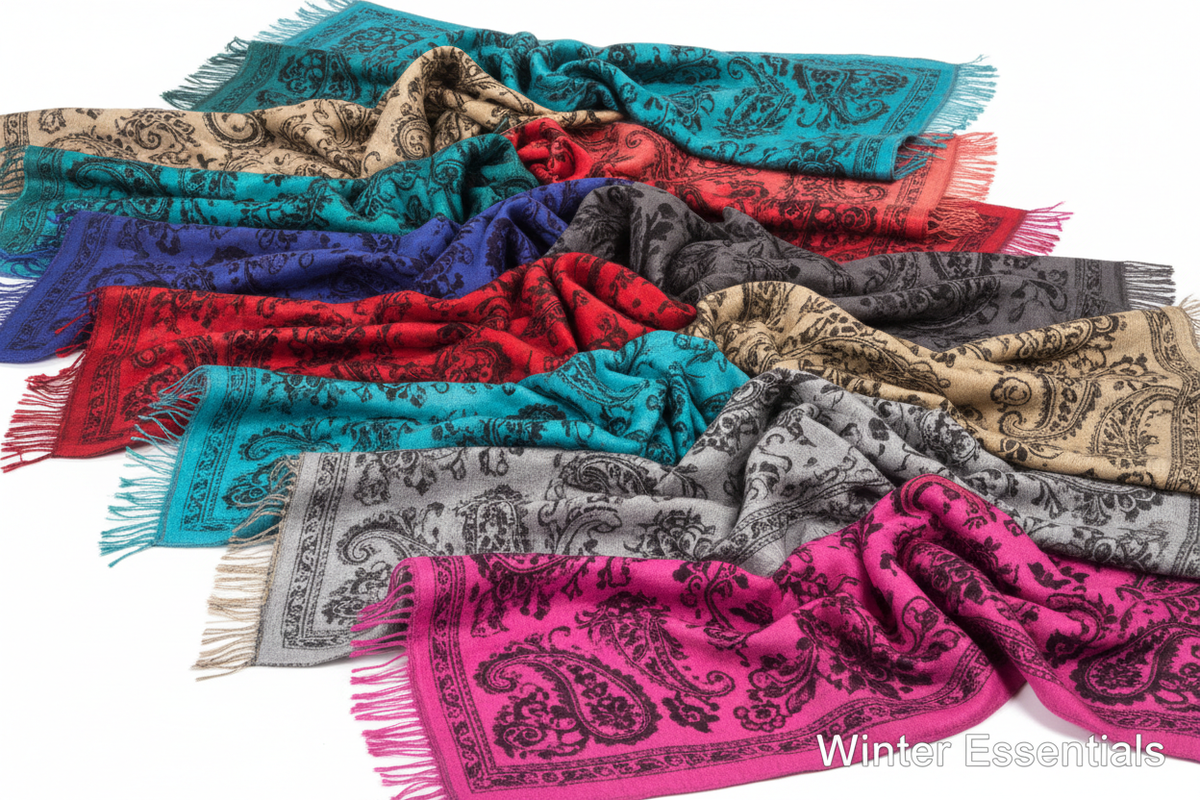 All Colors Paisley Pashmina Display