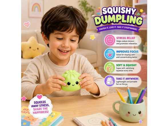 (Draft) Squishy Dumpling Stress Relief Toy - Slow Rise Squishy, Sensory Fidget, Mystery Box with Bamboo Basket