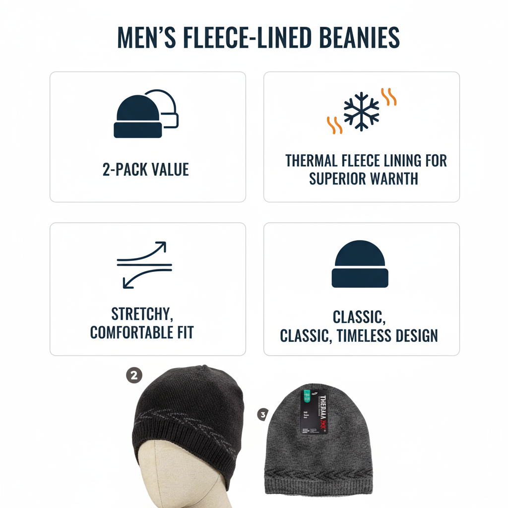 Men's Winter Beanie 2-Pack - Fleece Lined Thermal Hat - PremiumBrandGoods