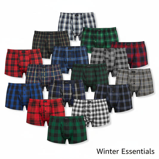 Men's Plaid Boxer Briefs 3 6 12 Pack Button Fly Underwear Trunks Shorts S-3XL