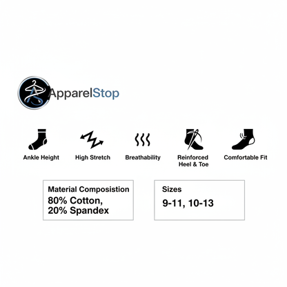 Men's Ankle Socks Features - High Stretch, Breathable, Comfortable