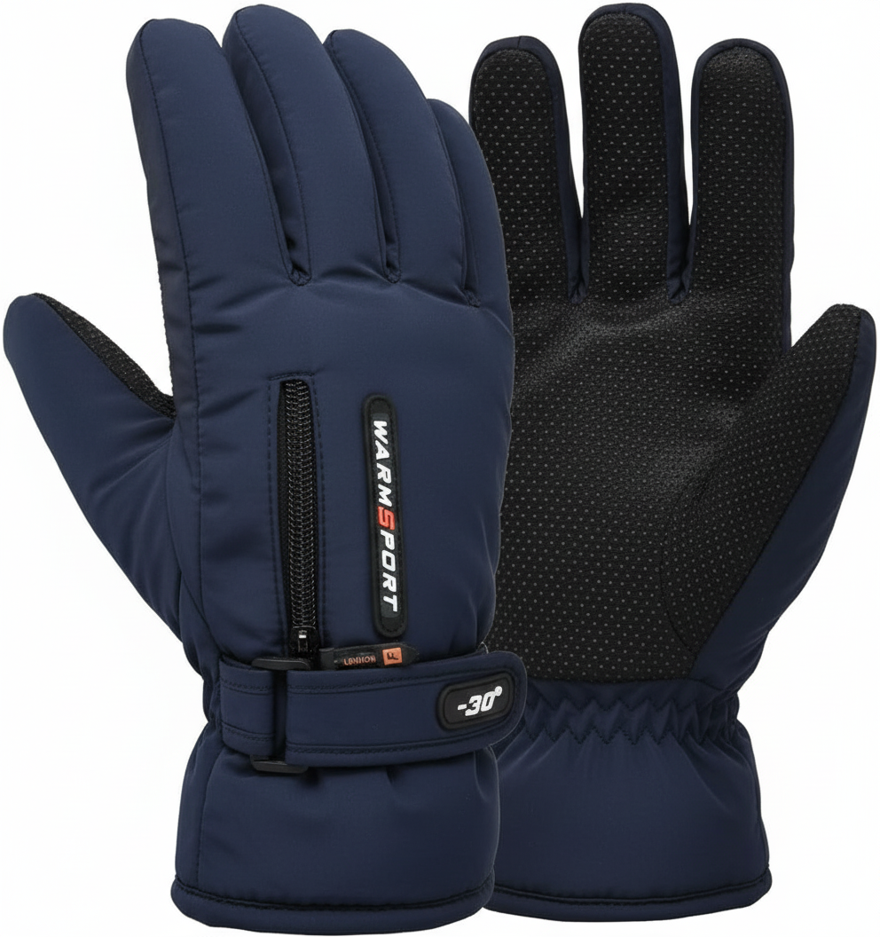 Premium Navy Thermal Gloves - White Background