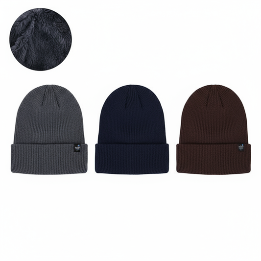 Insulated Winter Hat 3-Pack - Ribbed Beanie with Faux Fur Lining - PremiumBrandGoods
