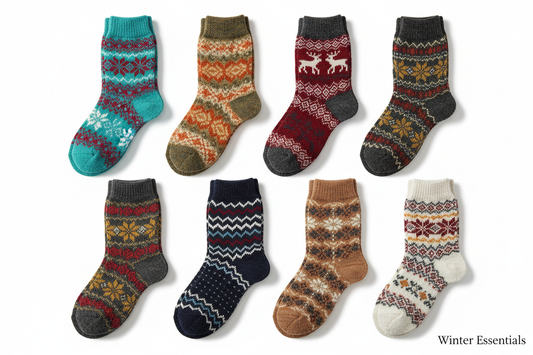 Women's Wool Blend Winter Socks - Assorted 6-Pack Nordic Pattern Warm Socks