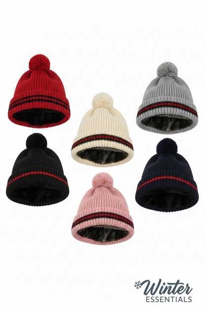 Women's Thermal Pom Pom Winter Hats - Assorted 2 Pack with Fur Lining