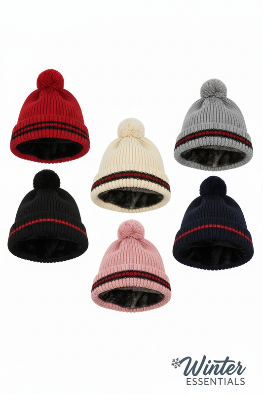 Women's Thermal Pom Pom Winter Hats - Assorted 2 Pack with Fur Lining