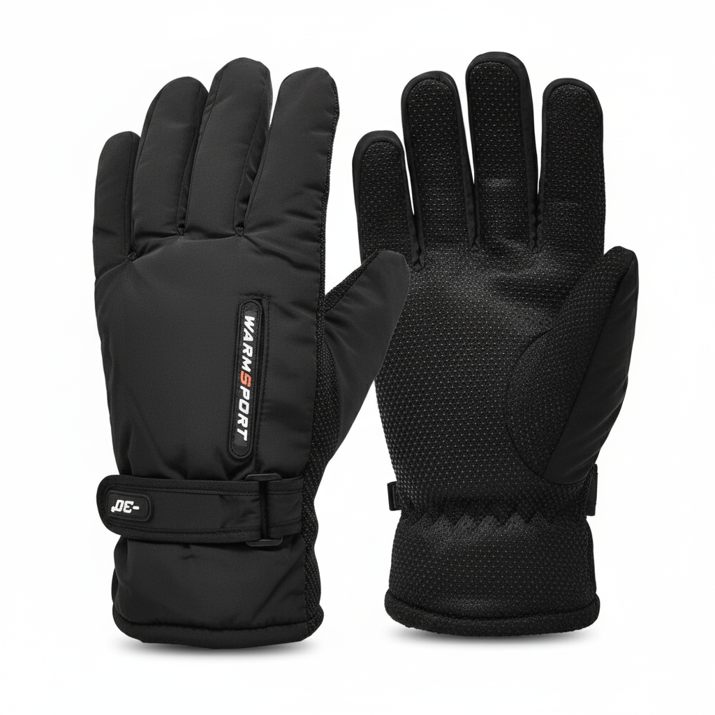 Premium Black Thermal Gloves - White Background