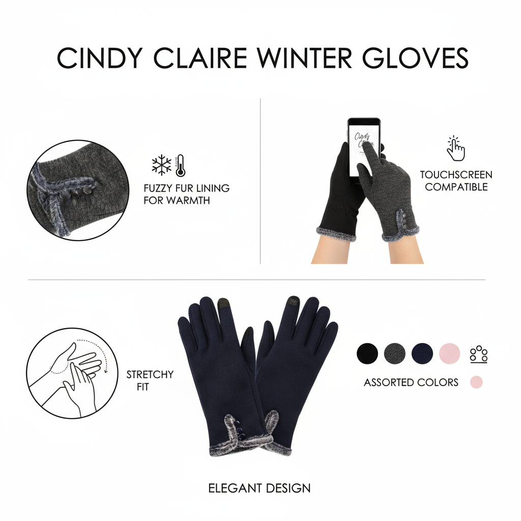 Women's Winter Gloves with Fur Trim - Cindy Claire Cozy Assorted Colors - PremiumBrandGoods