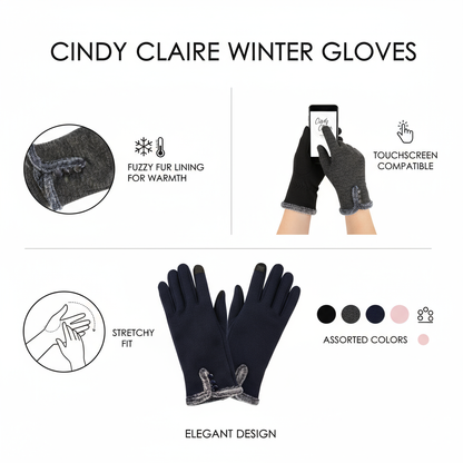 Women's Winter Gloves with Fur Trim - Cindy Claire Cozy Assorted Colors - PremiumBrandGoods