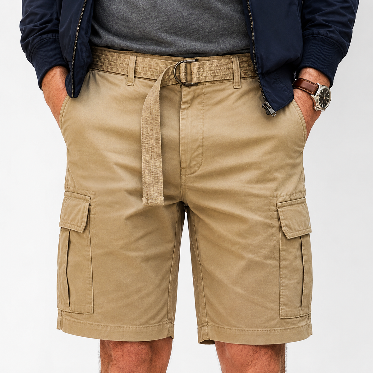 Men’s Casual Utility Cargo Shorts - Cotton Twill Casual Utility Shorts with Multi-Pockets and Adjustable Belt