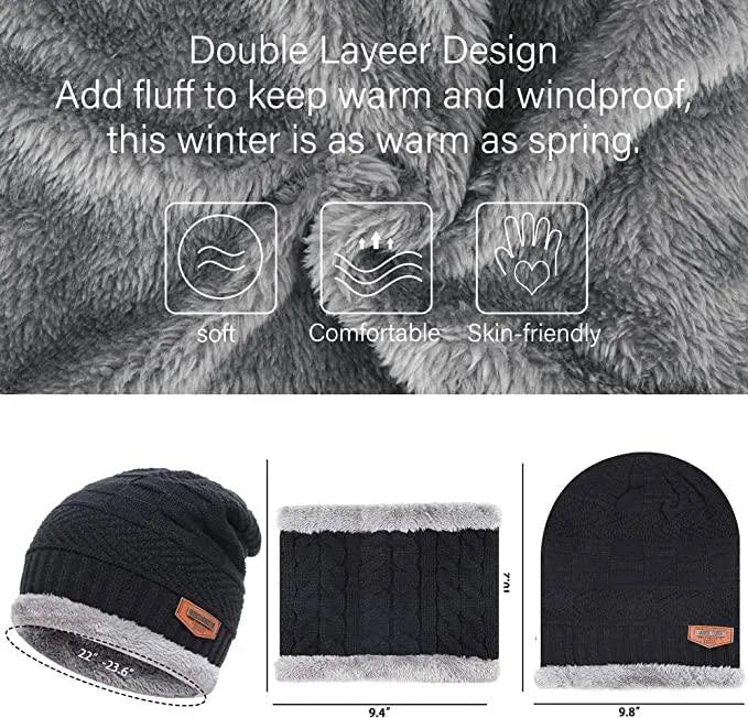 Mens Womens Winter Beanie Hat Scarf Set Warm Knit Hat Thick Fleece Lined Winter Cap Neck Warmer for Men Women - PremiumBrandGoods