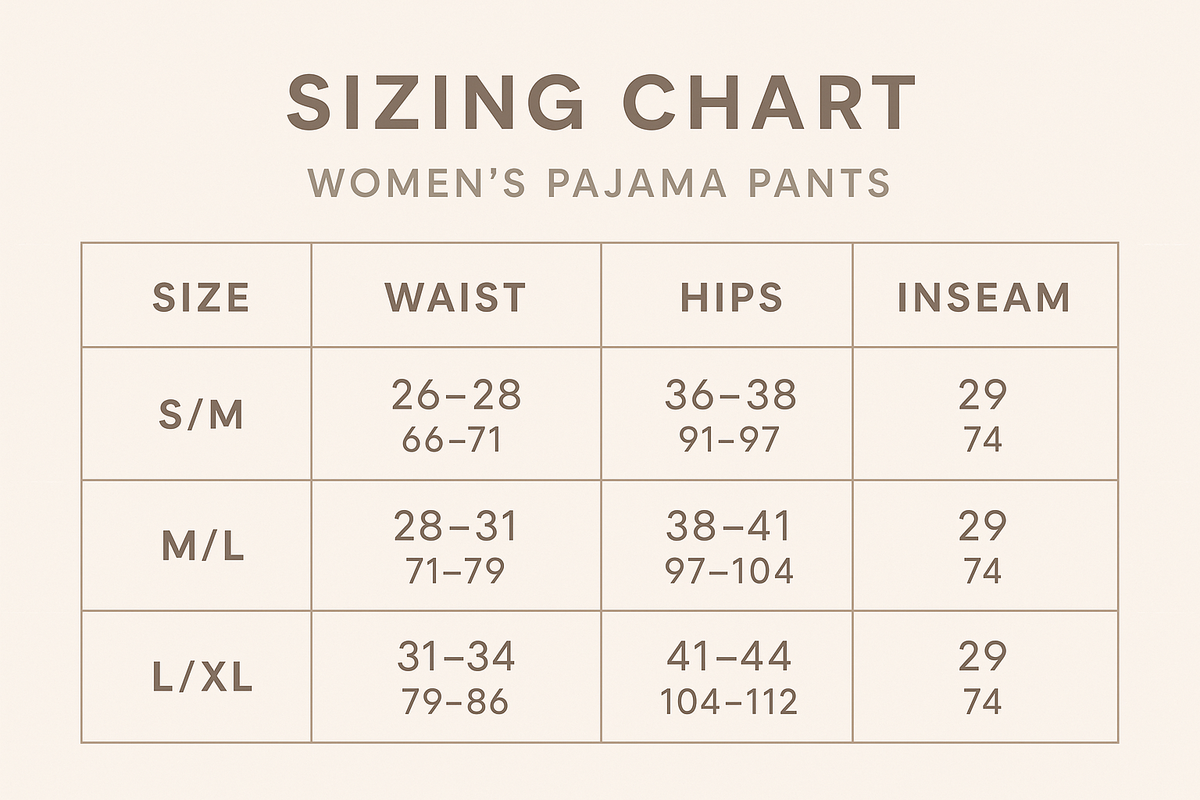 Pajama Pants Sizing Chart