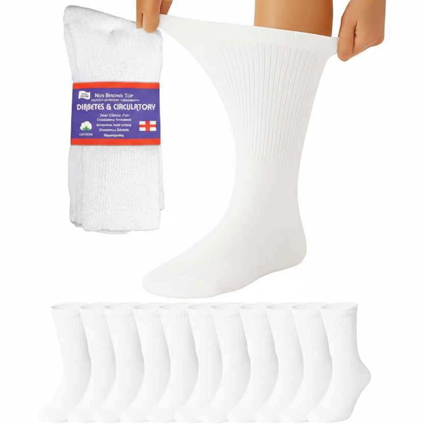 White Diabetic Socks with Your Packaging - Same Layout